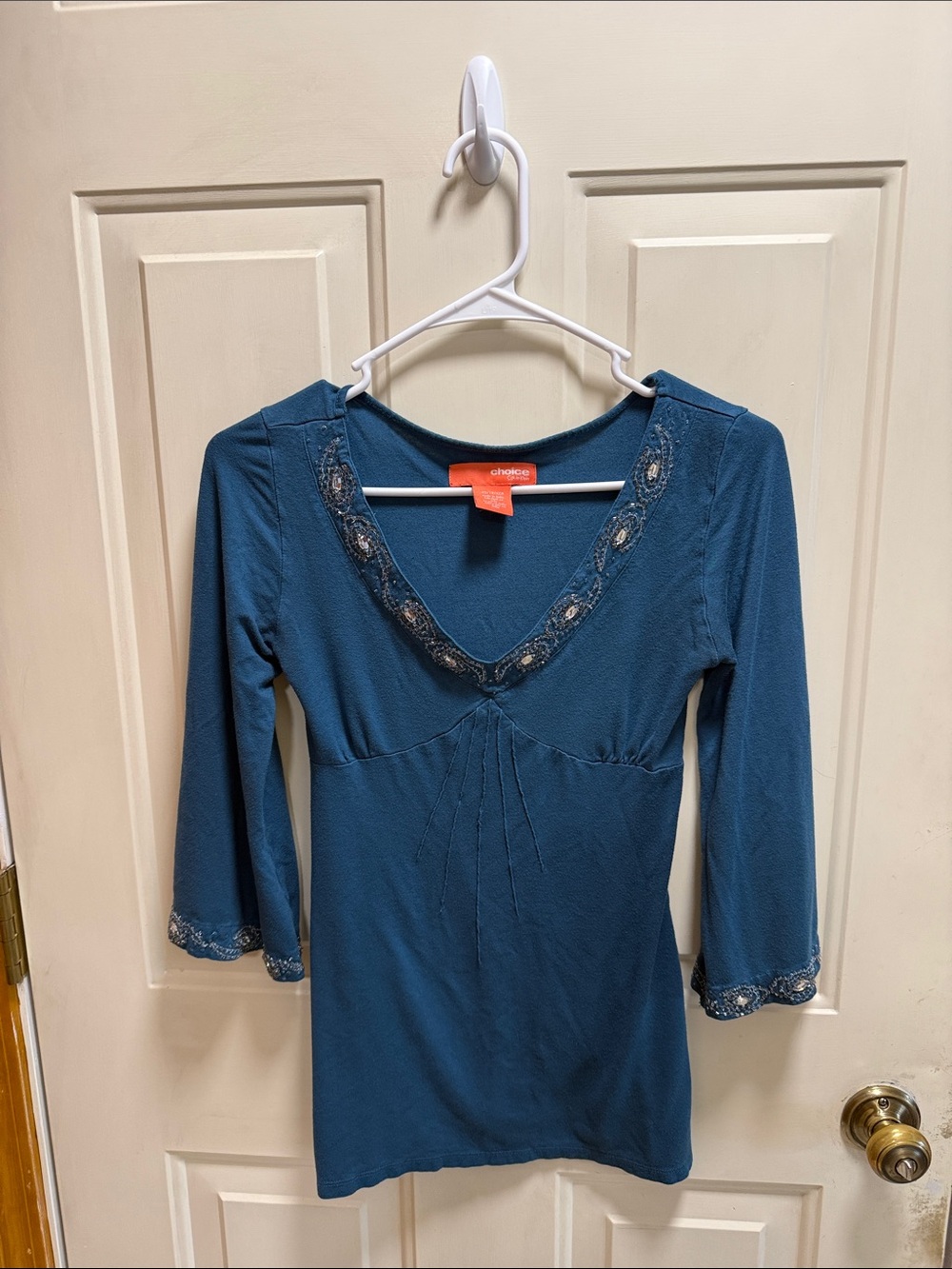 Vintage Choice Calvin Klein Long Sleeve V-Neck beaded Top with bell sleeves XS